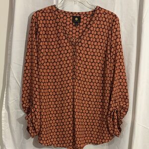 JM Collection Orange and Black Geometric Blouse